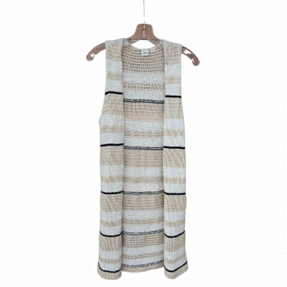 Gap Sleeveless Duster Long Stripped Cream knit XS Boho Cozy Cardigan